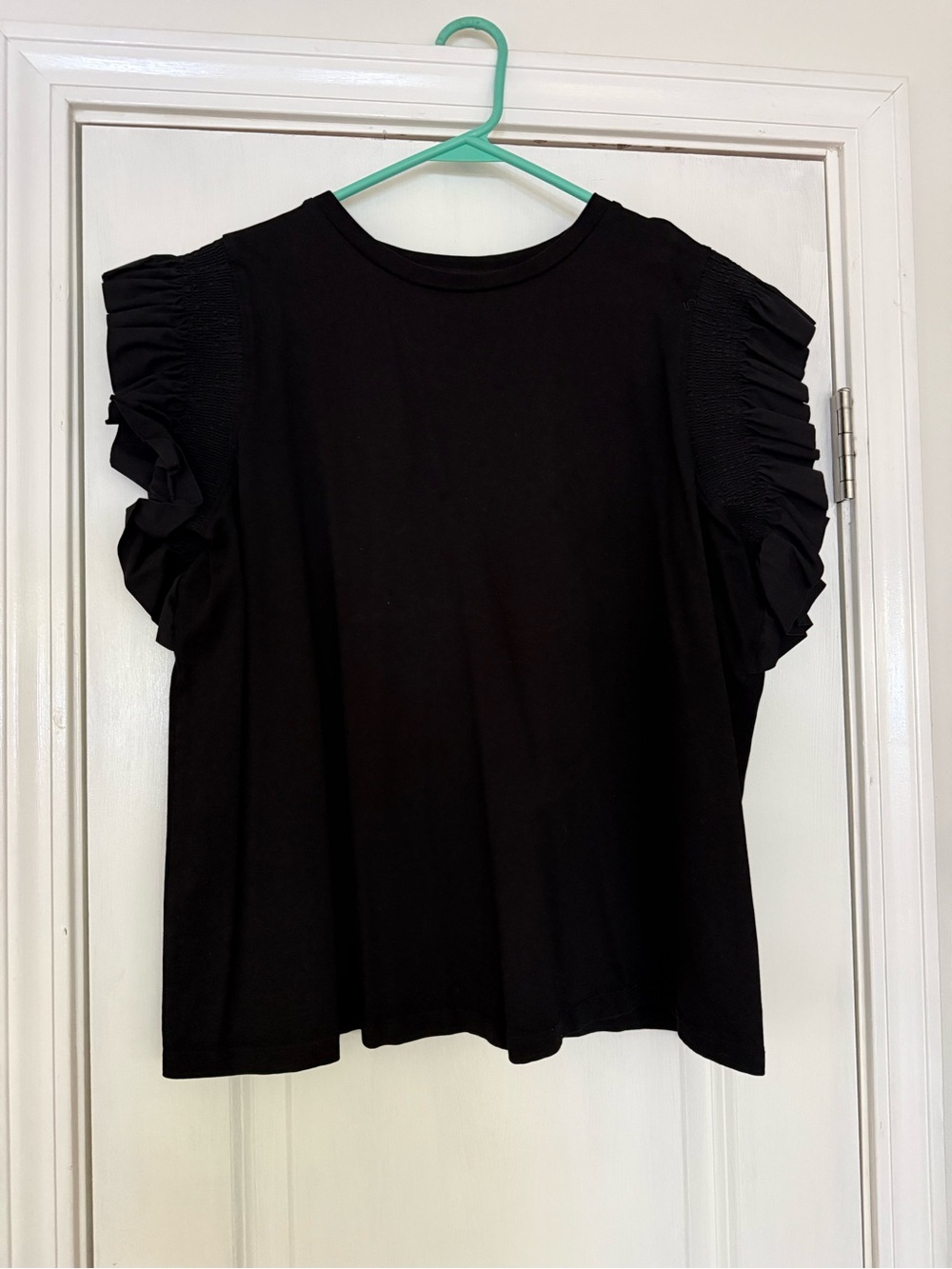 English Factory Black Short Sleeve Tee with Ruffle Sleeves